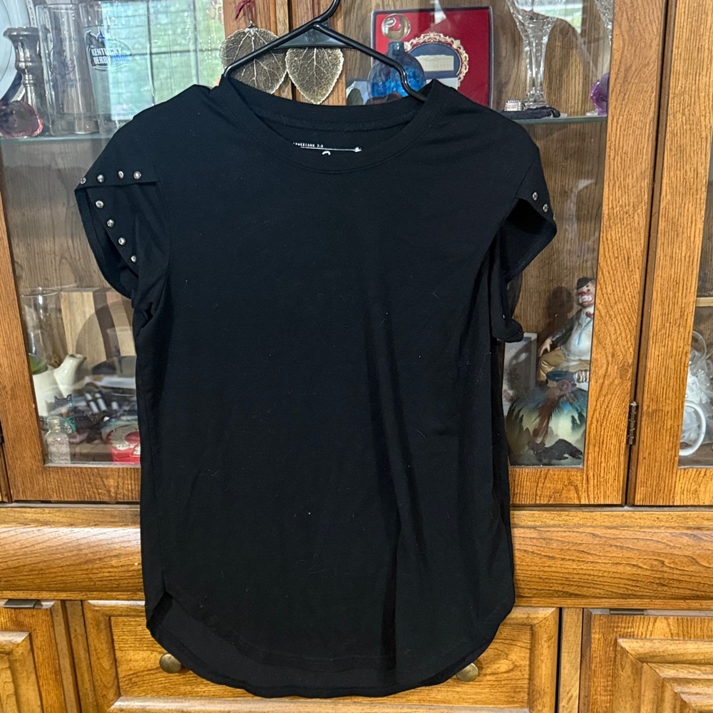 Elegant Black Studded Short Sleeve Top